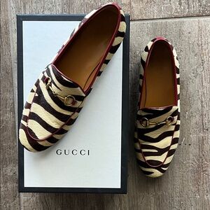 Gucci Zebra Pattern Loafers with Gold Detail